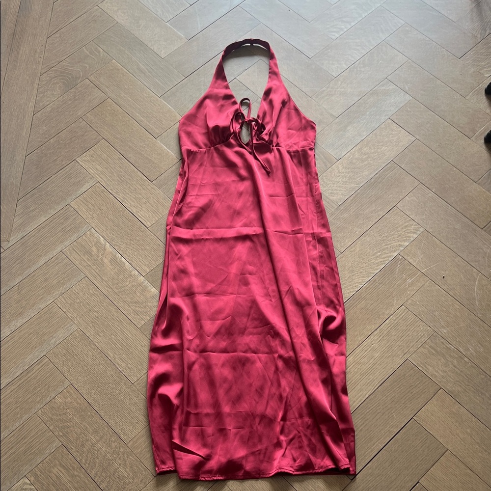 Red Satin Halter Slip Dress